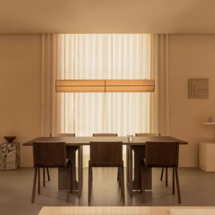 Audo Androgyne Dining Table Ready Dining Chair Hashira Linear Pendant Lamp Plinth Tall 22