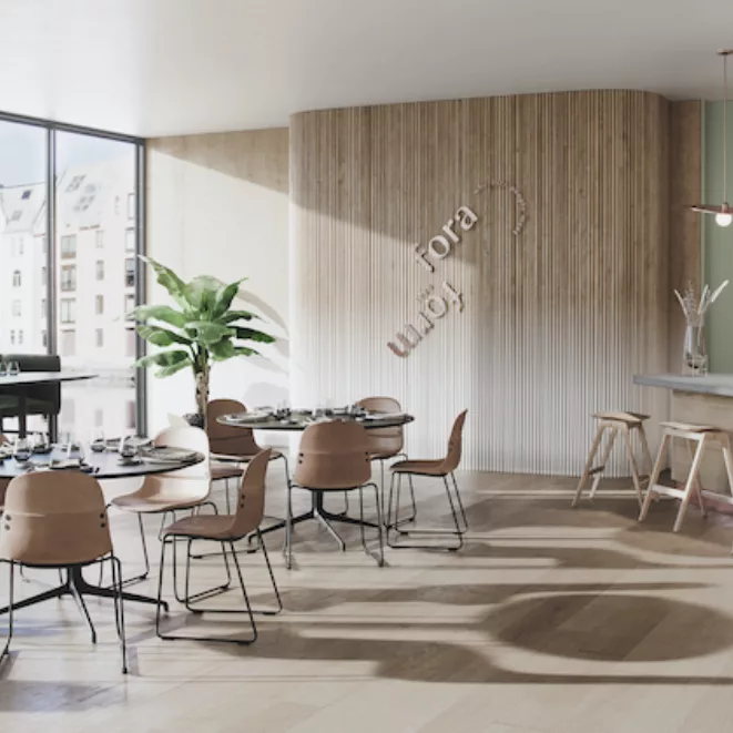 Fora Form Restaurant med Knekk krakker Con stoler Senso sofa og Kvart bord logo