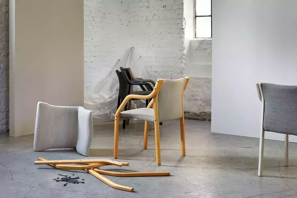 Fora Form Re Form Original Laminette chairs being assembled 1