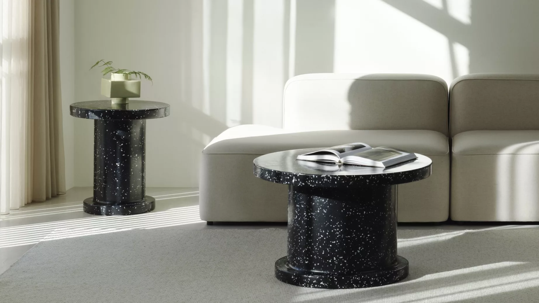 Normann Copenhagen Bit Side Table Black Bit Coffee Table Black Rope Modular Sofa Main Line Flax MLF20