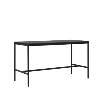 Base High Table - D:85 cm / Lakkert eikefinner plate / Kryssfiner kant / Sort understell / Fotstøtte