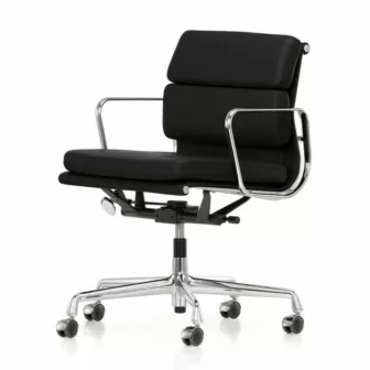 Soft Pad Chair EA 217 - Sort Plano tekstil / Polert aluminium armlener / Polert aluminium understell / Hjul for harde gulv
