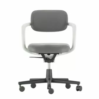 Allstar Chair - Grått skinn / Hvite armlener / Sort understell / Hjul for harde gulv