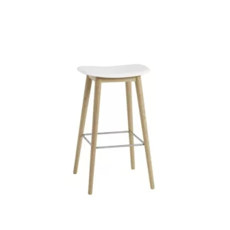 Fiber bar stool wood base - Hvitt sete / Eik understell