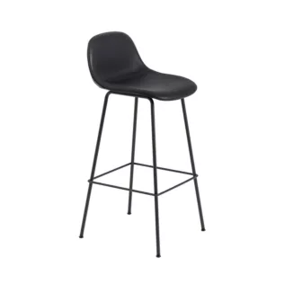 Fiber Bar stool med rygg - Refine sort skinn / Sort understell