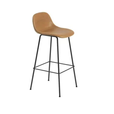 Fiber Bar stool med rygg - Refine konjakk skinn / Sort understell