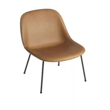 Fiber lounge chair tube base - Refine konjakk skinn / Sort understell