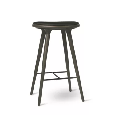 High Stool Høy - Sort skinn / Gråbeiset eik