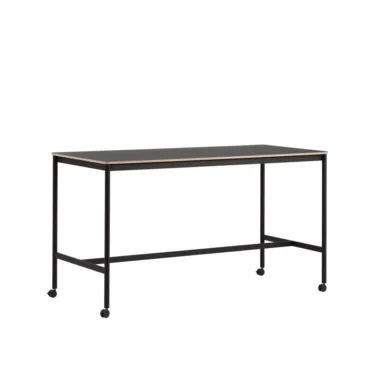 Base High Table - D:85 cm / Sort linoleum bordplate / Kryssfiner kant / Sort understell / Fotstøtte / Hjul