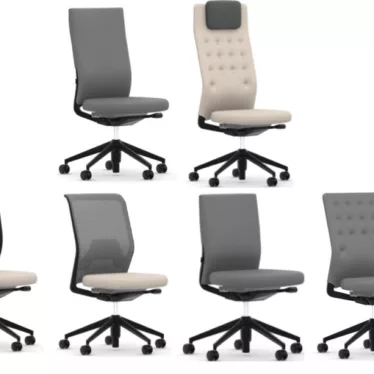 Aluminium Chair EA 119 - Sort skinn / Polert aluminium armlener / Polert aluminium understell / Hjul for harde gulv