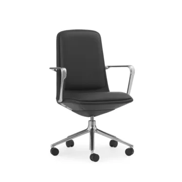 Off Chair lav 5W Aluminium m/liftomat - Sort Ultra Leather polstring / Armlener / Understell av sølvfarget aluminium