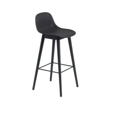 Fiber bar stool wood base - Sort sete / Beiset mørk brun understell