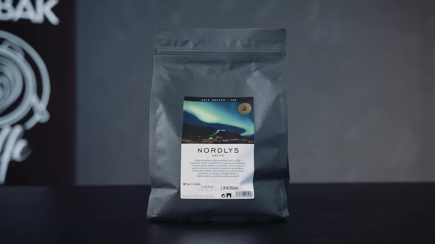 VIDEOBILDE Lindbak Nordlys Cemo gourmet pose sort bakgrunn